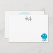 Cute Cartoon Jellyfish Custom Monogram Mitteilungskarte (Vorne/Hinten)