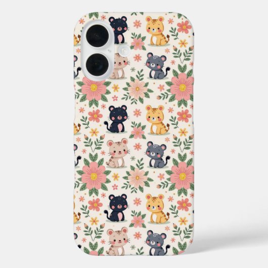 Cute Cartoon Jungle Cats and Flowers Case-Mate iPhone Hülle (Rückseite)
