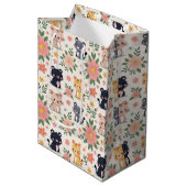 Cute Cartoon Jungle Cats and Flowers Mittlere Geschenktüte (Vorderseite Schrägansicht)