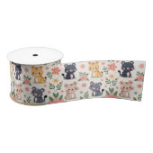Cute Cartoon Jungle Cats and Flowers Satinband (Spule)
