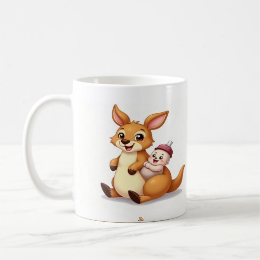 Cute Cartoon Kangaroo with Baby and Milk Bottle - Kaffeetasse (Links)