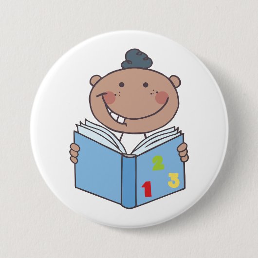 Cute Cartoon Kid Reading a Numbers Book Button (Vorderseite)