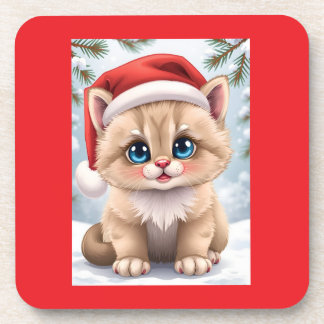 Cute cartoon kitten Christmas fun Getränkeuntersetzer