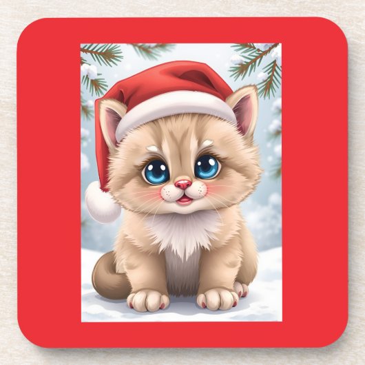 Cute cartoon kitten Christmas fun Getränkeuntersetzer (Vorderseite)