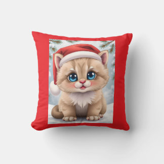 Cute cartoon kitten Christmas fun Kissen