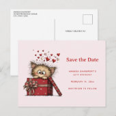 Cute Cartoon Kitten in a Box with Hearts Ankündigungspostkarte (Vorne/Hinten)