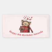 Cute Cartoon Kitten in a Box with Hearts Birthday Banner (Horizontal)