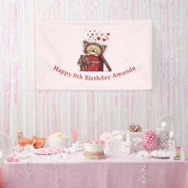 Cute Cartoon Kitten in a Box with Hearts Birthday Banner