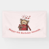 Cute Cartoon Kitten in a Box with Hearts Birthday Banner (Horizontal)