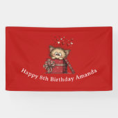 Cute Cartoon Kitten in a Box with Hearts Birthday Banner (Horizontal)