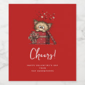 Cute Cartoon Kitten in a Box with Hearts Cheers Weinetikett (Einzelnes Label)