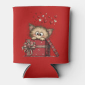 Cute Cartoon Kitten in a Box with Hearts Dosenkühler (Vorderseite)