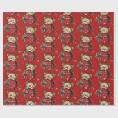 Cute Cartoon Kitten in a Box with Hearts Pattern Geschenkpapier (Flach)