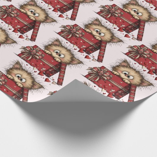 Cute Cartoon Kitten in a Box with Hearts Pattern Geschenkpapier (Ecke)
