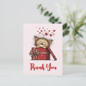 Cute Cartoon Kitten in a Box with Hearts Thank You Postkarte (Stehend Vorderseite)