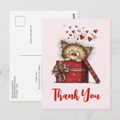 Cute Cartoon Kitten in a Box with Hearts Thank You Postkarte (Vorne/Hinten)