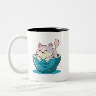 Cute Cartoon Kitten in Coffee Cup Two-Tone Mug - M Zweifarbige Tasse