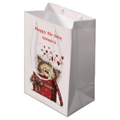 Cute Cartoon Kitten with Hearts Birthday Mittlere Geschenktüte (Vorderseite Schrägansicht)
