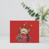 Cute Cartoon Kitten with Hearts Postkarte (Stehend Vorderseite)