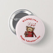 Cute Cartoon Kitten with Hearts Valentine's Day Button (Vorne & Hinten)