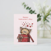 Cute Cartoon Kitten with Hearts Valentine's Day Feiertagspostkarte (Stehend Vorderseite)