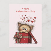 Cute Cartoon Kitten with Hearts Valentine's Day Feiertagspostkarte (Vorderseite)