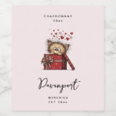 Cute Cartoon Kitten with Hearts Wine Making Weinetikett (Einzelnes Label)