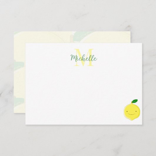 Cute Cartoon Lemon Custom Monogram Mitteilungskarte (Vorne/Hinten)