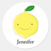 Cute Cartoon Lemon Custom Name Runder Aufkleber (Vorderseite)