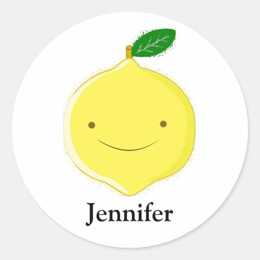 Cute Cartoon Lemon Custom Name Runder Aufkleber (Vorderseite)