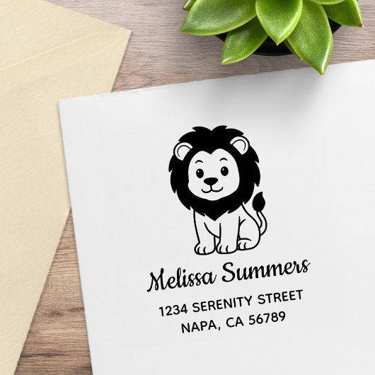 Cute Cartoon Lion Address Gummistempel