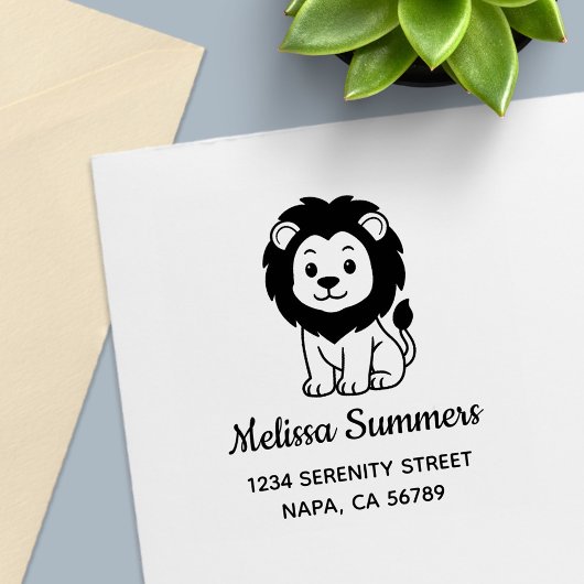 Cute Cartoon Lion Address Permastempel