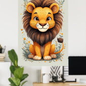 Cute cartoon lion baby room decor poster (Heimbüro)