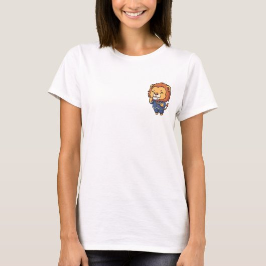 Cute Cartoon Lion Businessman Mascot Drinking Tea T-Shirt (Vorderseite)