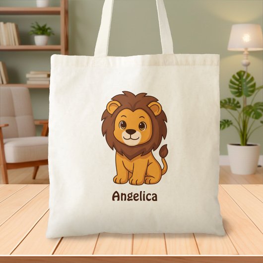 Cute Cartoon Lion Custom Name Tragetasche