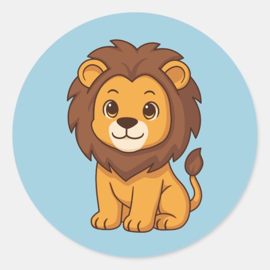 Cute Cartoon Lion on Blue Runder Aufkleber (Vorderseite)