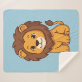 Cute Cartoon Lion on Blue Sherpadecke (Vorderseite (Horizontal))
