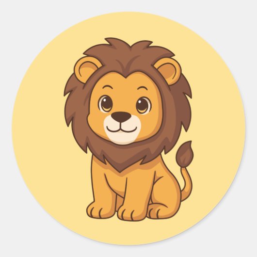 Cute Cartoon Lion on Yellow Runder Aufkleber (Vorderseite)
