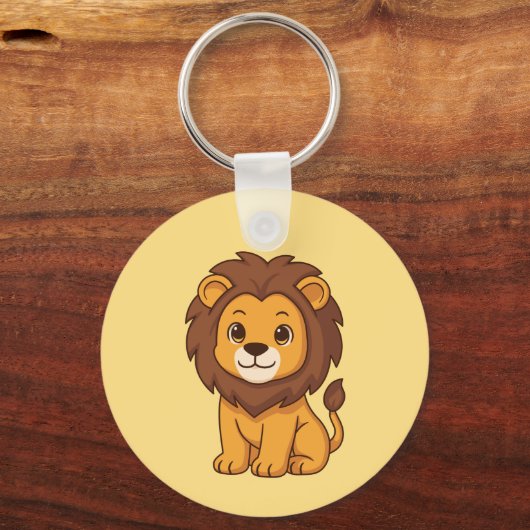 Cute Cartoon Lion on Yellow Schlüsselanhänger (Vorderseite)