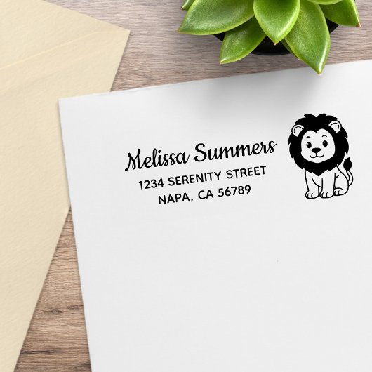 Cute Cartoon Lion Return Address Gummistempel