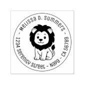 Cute Cartoon Lion Round Address Permastempel (Design)