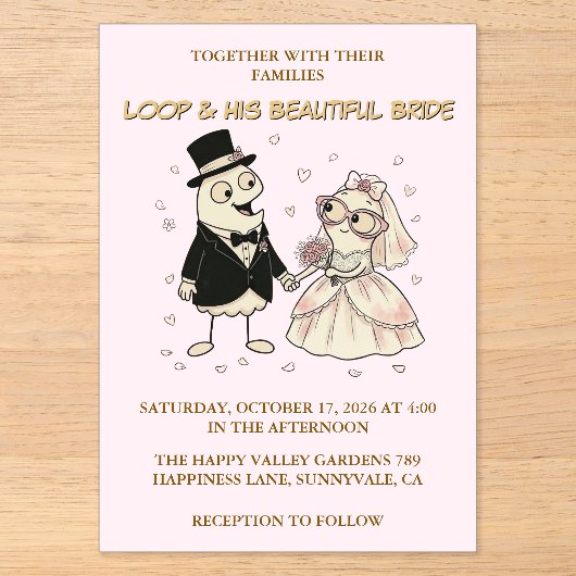 Cute Cartoon Loop Acrylic Wedding Invite Acryleinladungen (Vorderseite)