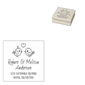 Cute Cartoon Lovebirds Couple Address Gummistempel (Stempel)
