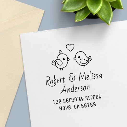 Cute Cartoon Lovebirds Couple Address Permastempel