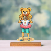 Cute Cartoon Man with Giant Teddy Bear Summer Fun Acrylschild (Neutral)