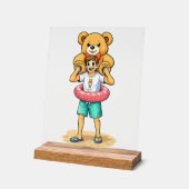 Cute Cartoon Man with Giant Teddy Bear Summer Fun Acrylschild (Winkel)