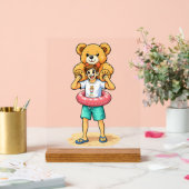 Cute Cartoon Man with Giant Teddy Bear Summer Fun Acrylschild (Hochzeit)