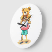 Cute Cartoon Man with Giant Teddy Bear Summer Fun Große Wanduhr (Winkel)