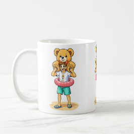 Cute Cartoon Man with Giant Teddy Bear Summer Fun Kaffeetasse