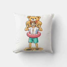 Cute Cartoon Man with Giant Teddy Bear Summer Fun Kissen